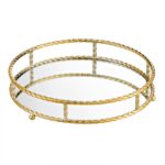 Δίσκος καθρέφτης στρογγυλός με σχέδιο χρυσό σχοινί